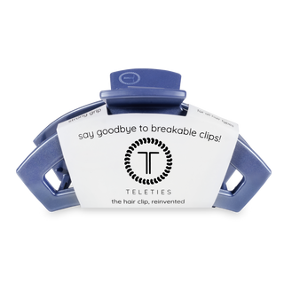 TELETIES large open hair clip in blue with strong grip design and packaging