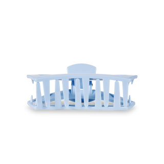 Clear plastic hair clip with open rectangular design and vertical slat pattern