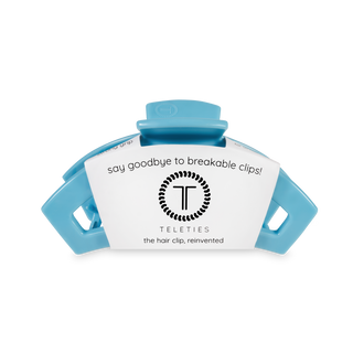 TELETIES open hair clip with white packaging label featuring brand logo and product tagline