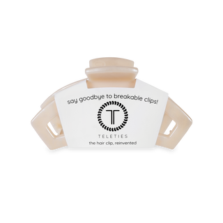 TELETIES open hair clip in translucent material with product packaging and branding label