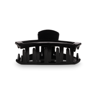 Black open hair clip with curved design and grip teeth for secure hold