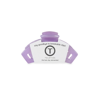 TELETIES open hair clip in purple packaging with brand logo and tagline