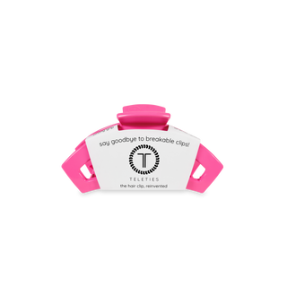 TELETIES open hair clip in packaging with "say goodbye to breakable clips" text