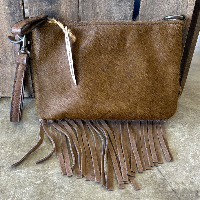 Brown Hide Fringe Wristlet