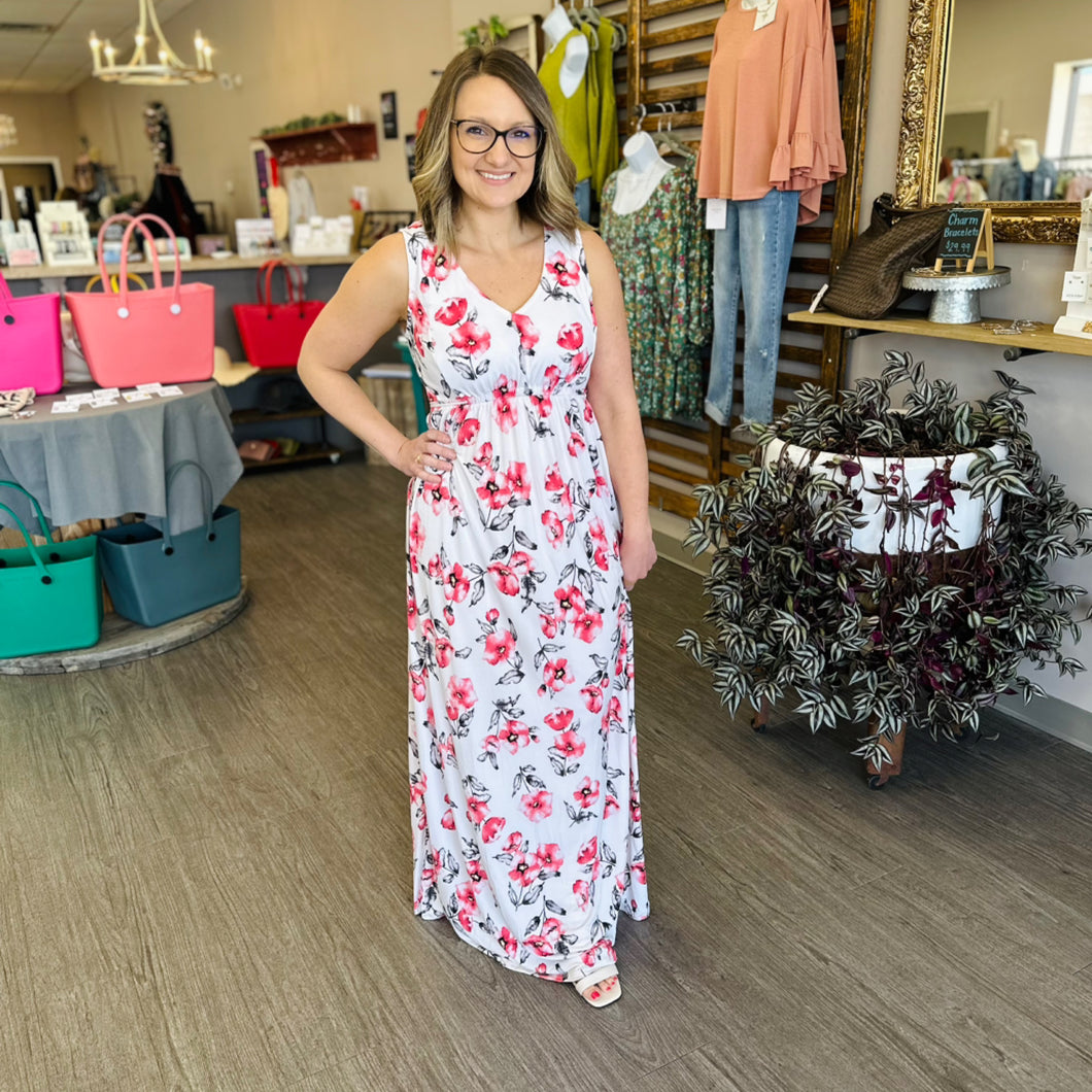 Ivory Coral Floral Maxi Dress