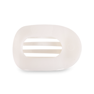 TELETIES round flat hair clip in white displayed on minimalist background