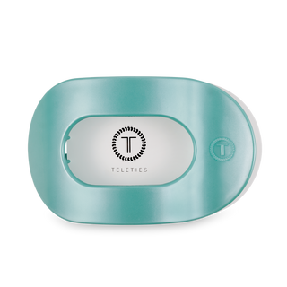 TELETIES round flat hair clip in turquoise with circular opening and brand logo