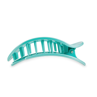 TELETIES large round flat hair clip in turquoise with curved design and grip teeth