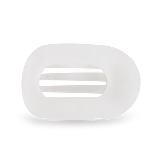 Round flat hair clip in white color displayed against neutral background
