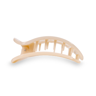 TELETIES round flat hair clip with curved design and decorative cutout pattern in neutral tone
