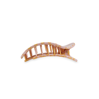 TELETIES round flat hair clip with transparent design and gold speckled pattern