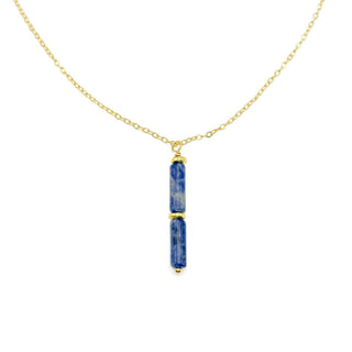 Alegria Accessories Skye Necklace with two cylindrical gemstone beads on a delicate gold chain.
