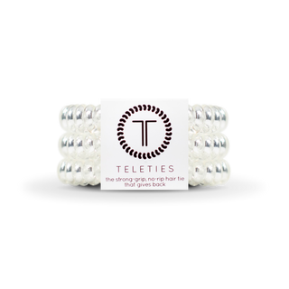 TELETIES spiral hair coils in clear on branded packaging card