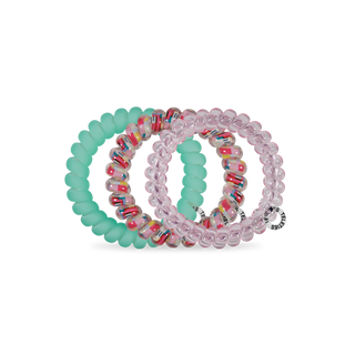 TELETIES spiral hair coils in various colors and patterns for ponytails and updos