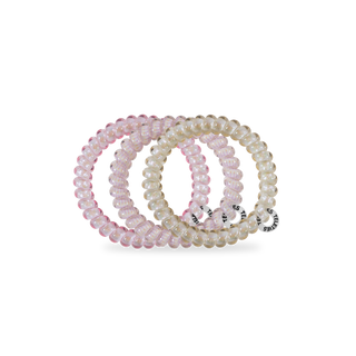 TELETIES spiral hair coils in various pastel colors arranged on white background