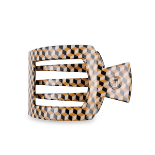 TELETIES square flat hair clip with geometric cube pattern in neutral tones