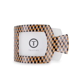 TELETIES square flat hair clip with geometric cube pattern in packaging box
