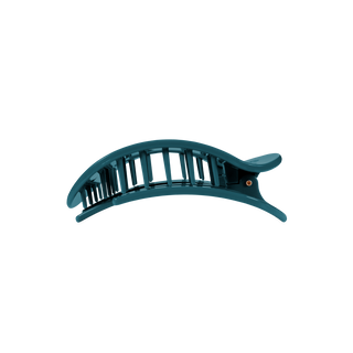 TELETIES medium flat round hair clip with open lattice design and curved banana shape.
