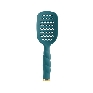 TELETIES vented hair brush with wavy ventilation slots and twisted handle with gold accent tip