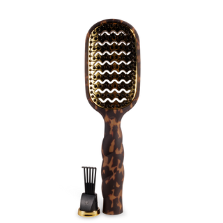 TELETIES vented paddle hair brush with tortoise shell pattern handle and gold-toned bristle base