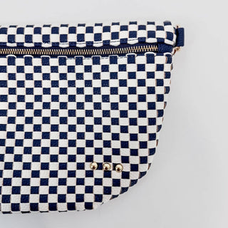 Pretty Simple woven bum bag with checkered pattern, zipper closure, and gold studs